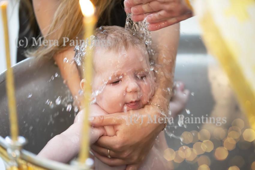 June 12, 2022 Belarus. City of Rechitsa. Orthodox Church. Celebration of new life during a baptism ceremony at a serene church setting