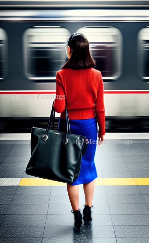 woman waiting at train station
