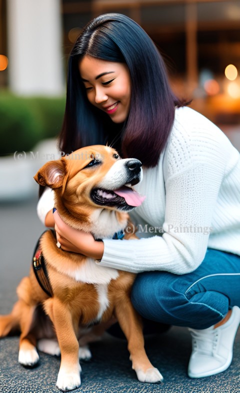 BEAUTIFUL WOMAN PETTING HER DOG