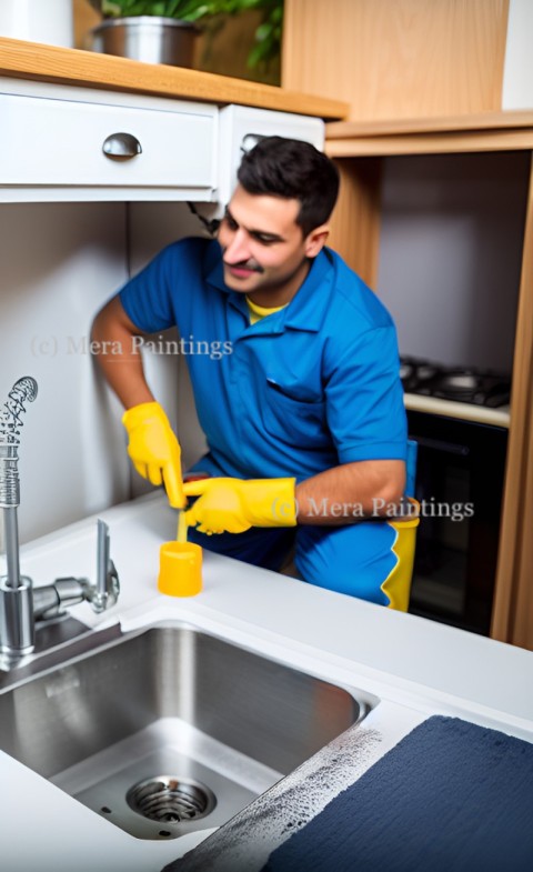 PLUMBER IS FIXING LEAKY TAP IN KITCHEN