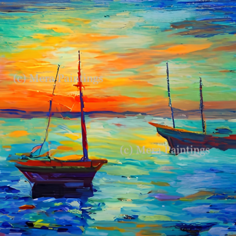 boats and sea at sunset