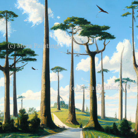 A painting of tall trees -SALVADOR DALI STYLE SURREALISM