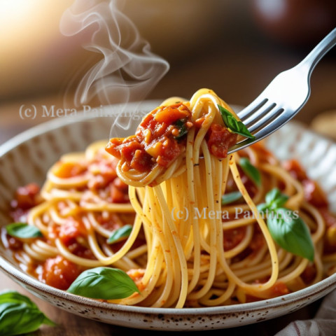Appetizing spaghetti rolled on fork