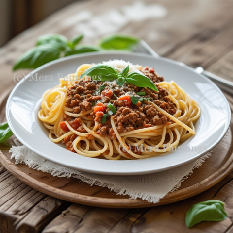 Fresh linguini with savory bolognese sauce