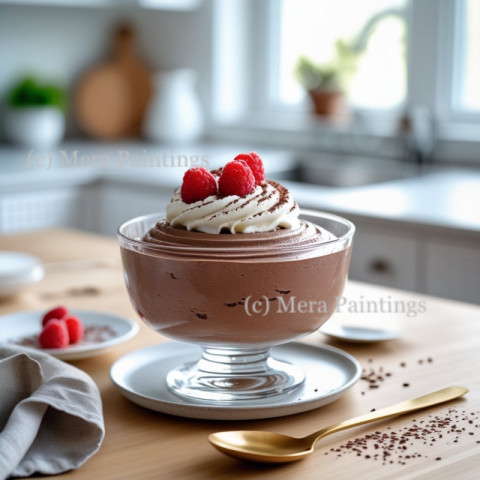 Mousse in the kitchen table