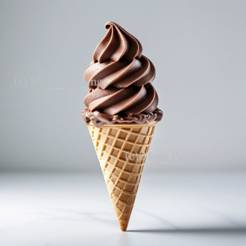 Chocolate ice cream cone on white background