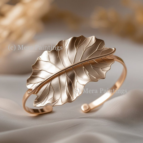 Close up view of leaf shaped cuff bangle