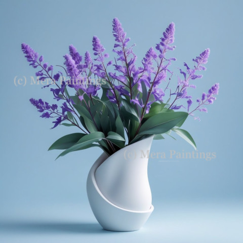 Purple flowers in white vase