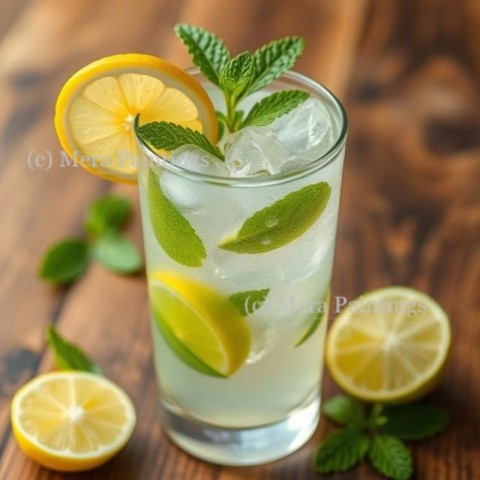 Lemonade with lemon, mint and ice