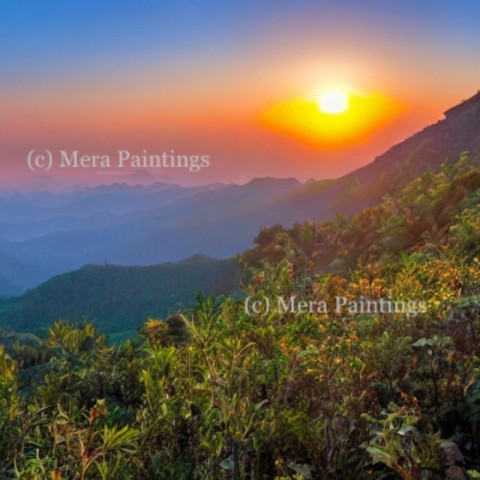 SUNRISE AND MOUNTAINS