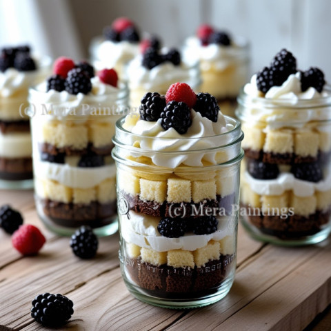 Layered desserts with vanilla and chocolate cake