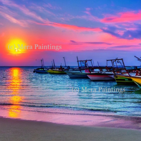 RESTING  BOATS AND SUNSET VIEW