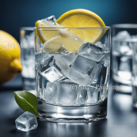 Water with ice cubes and lemon