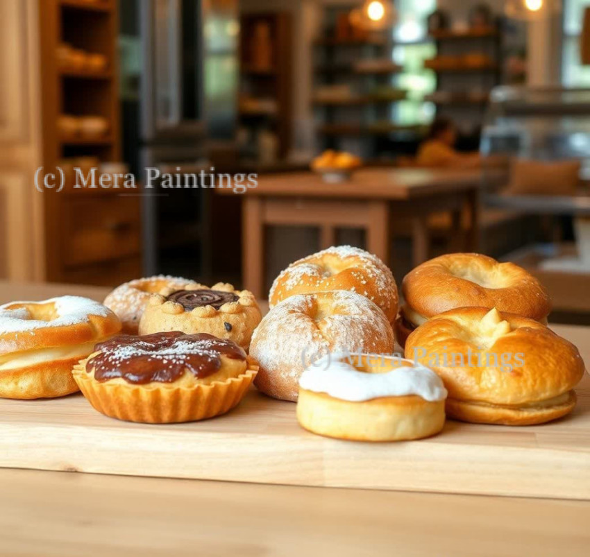 Freshly baked pastries  at a cozy bakery