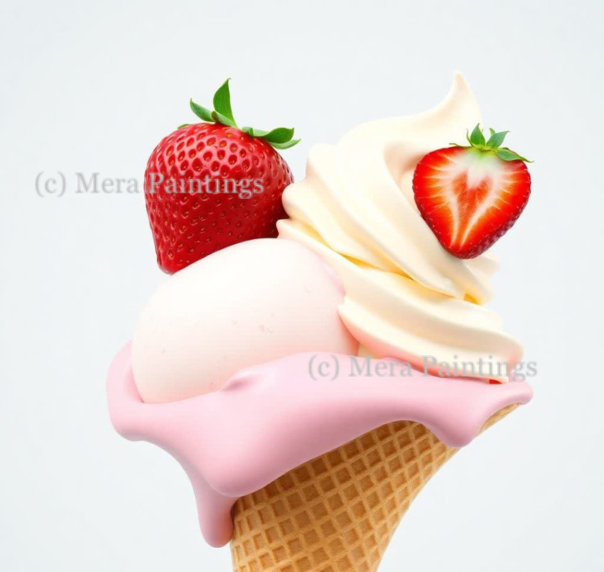 Strawberry and vanilla cone ice cream