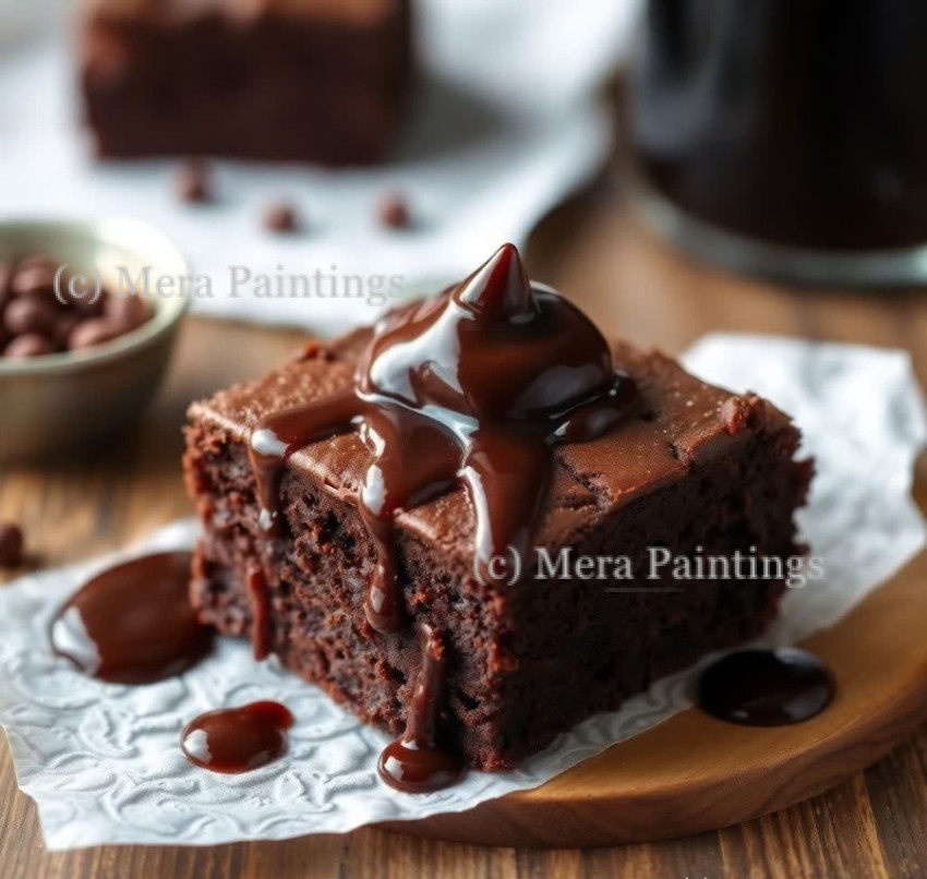 Chocolate brownie with chocolate syrup