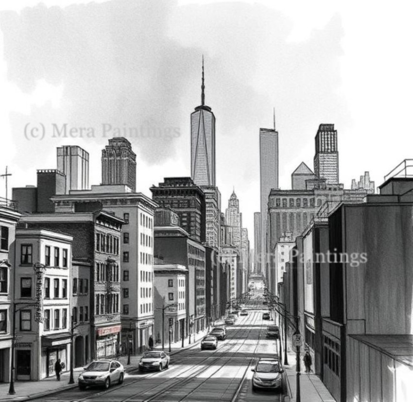 CITY SKETCH IN BLACK AND WHITE