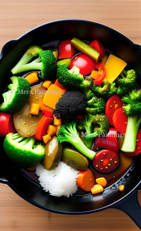 cooked vegetables in the wok