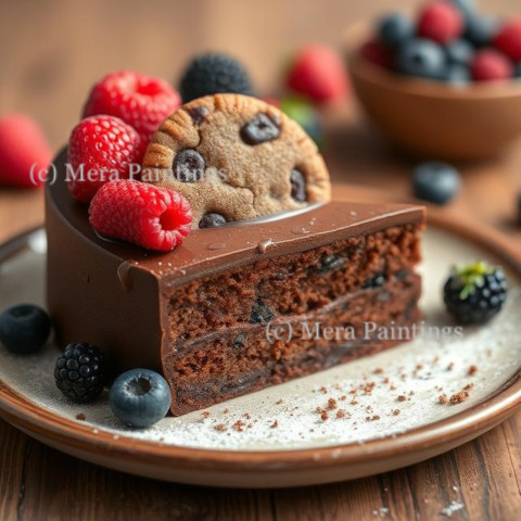 Chocolate cake with cookie and fruits