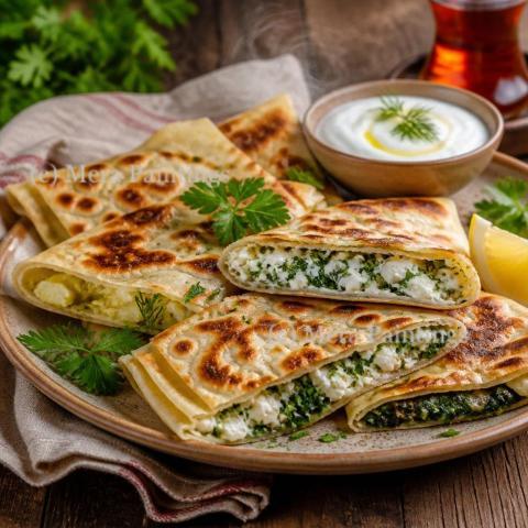 Turkish  Gozleme with cheese and herb