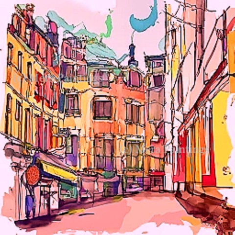 water colour urban street sketch