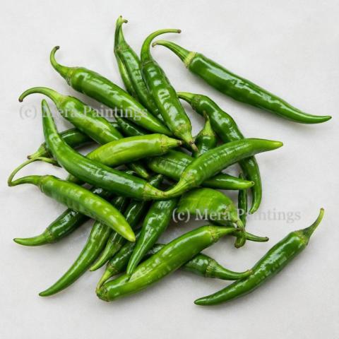 High angle view of fresh green chillies