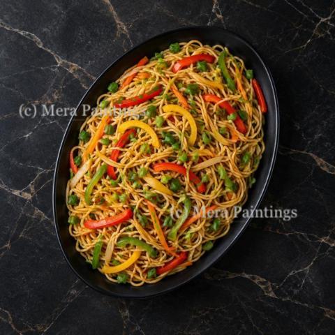 Veg hakka noodles with spring onion