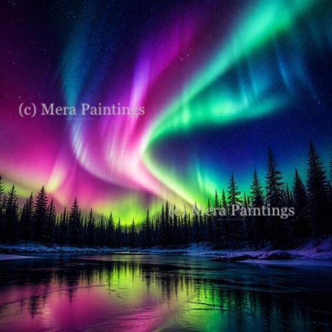 Northern lights on Canadian forest