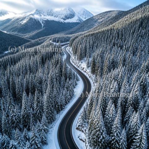 Snowcapped winter forest - Aerial view
