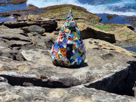 conical shape colourful sculpture