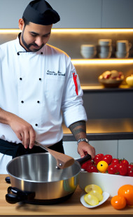 A CHEF PARTICIPATING IN COOKING SHOW