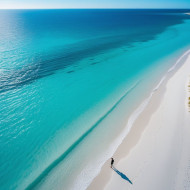 Aerial photograph of aquamarine ocean