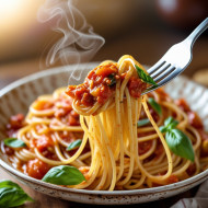 Appetizing spaghetti rolled on fork