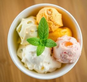 Assorted ice creams in a bowl