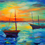 boats and sea at sunset