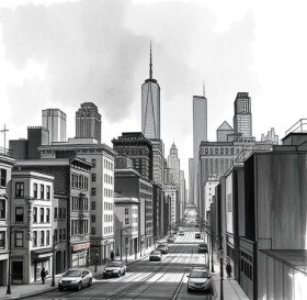 CITY SKETCH IN BLACK AND WHITE