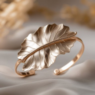 Close up view of leaf shaped cuff bangle
