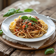 Fresh linguini with savory bolognese sauce