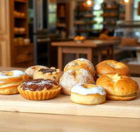 Freshly baked pastries  at a cozy bakery