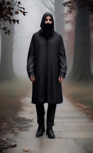 Man walking in foggy morning