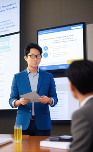 MEN DISCUSSING ABOUT A BUSINESS PROJECT IN AN OFFICE