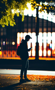 SILHOUETTE OF A MAN LOOKING AT PHONE