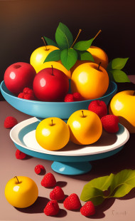 STILL LIFE PAINTING OF FRUITS