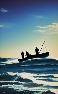 three men in a boat