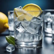 Water with ice cubes and lemon