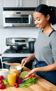 woman making breakfast in kitchen