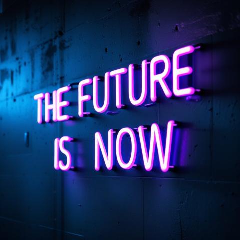 Neon glowing inscription on the wall