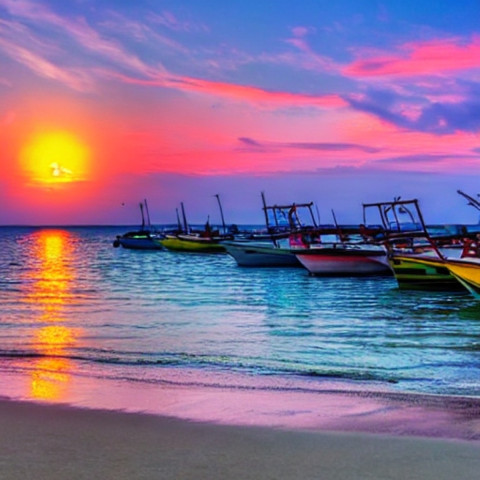 RESTING  BOATS AND SUNSET VIEW