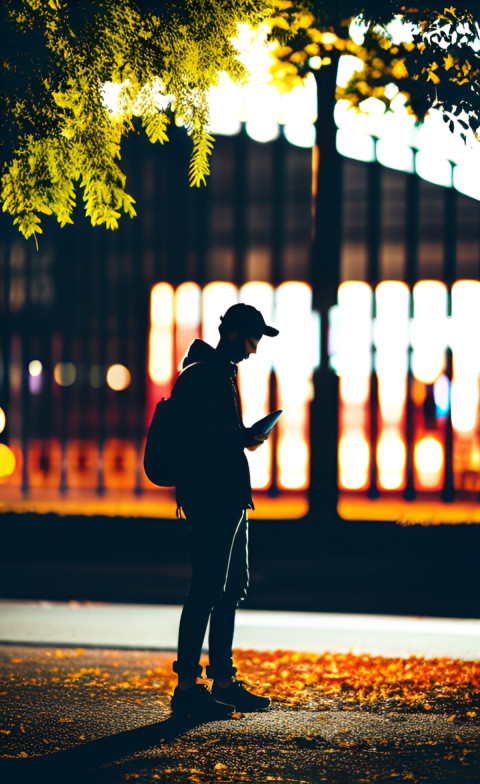 SILHOUETTE OF A MAN LOOKING AT PHONE